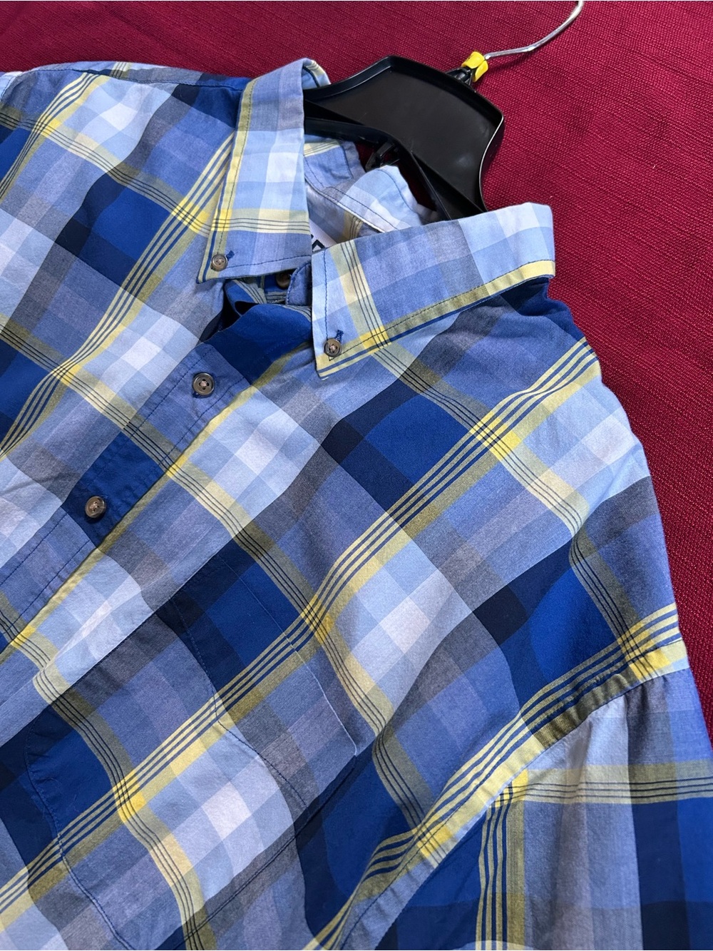 Mens 3XL Button Down Shirt HB Blue Plaid Short Sleeve Big